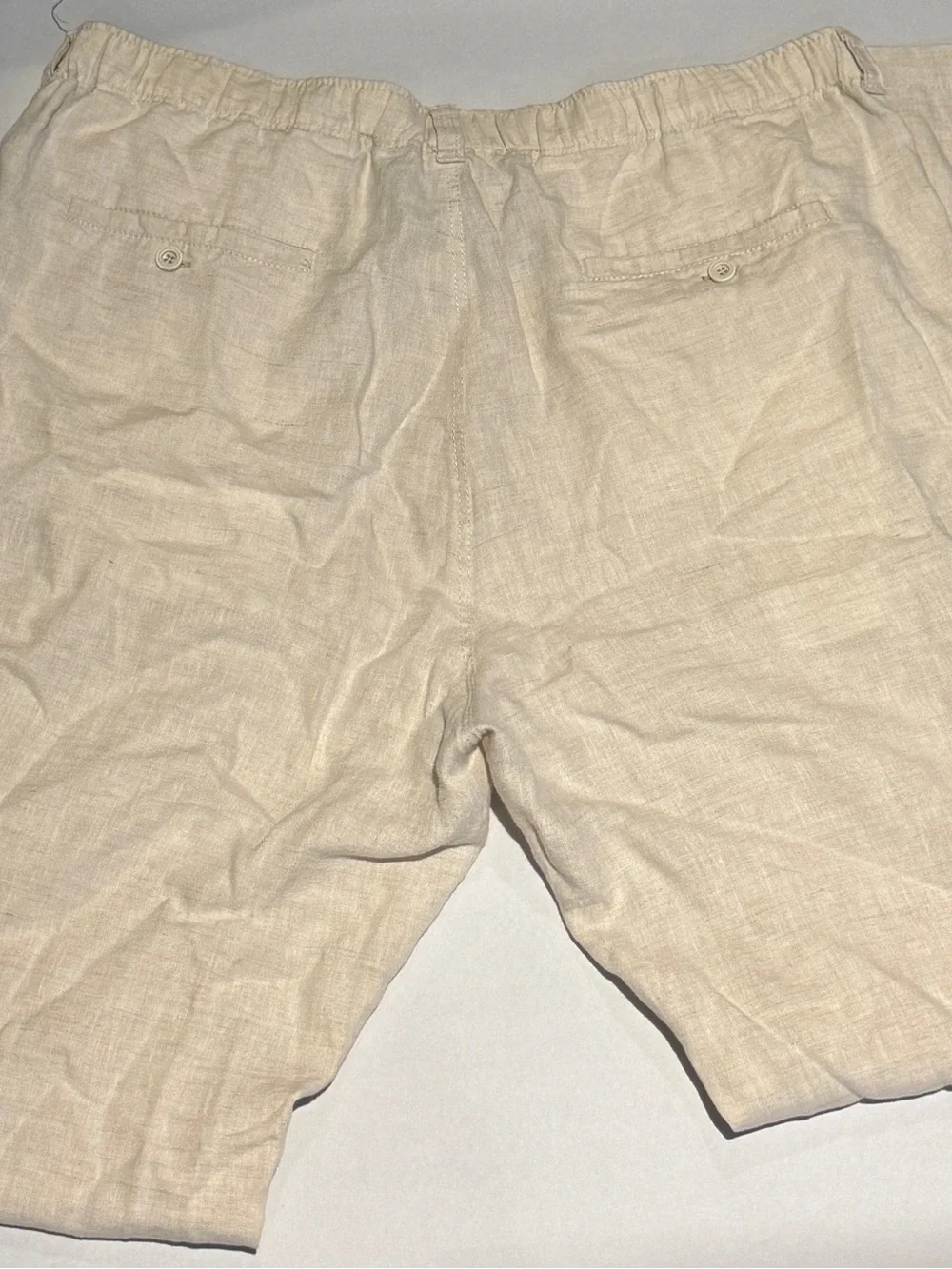 Tommy Bahama Men's Cream Linen-Blend Pantswith Elastic Waist